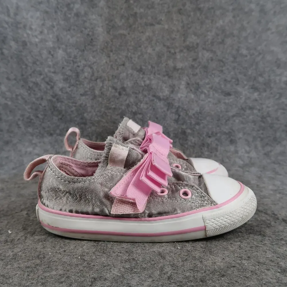 Converse Shoes Infant 7 Sneakers Pink Bow Hook N Loop Strap Baby Girl Casual